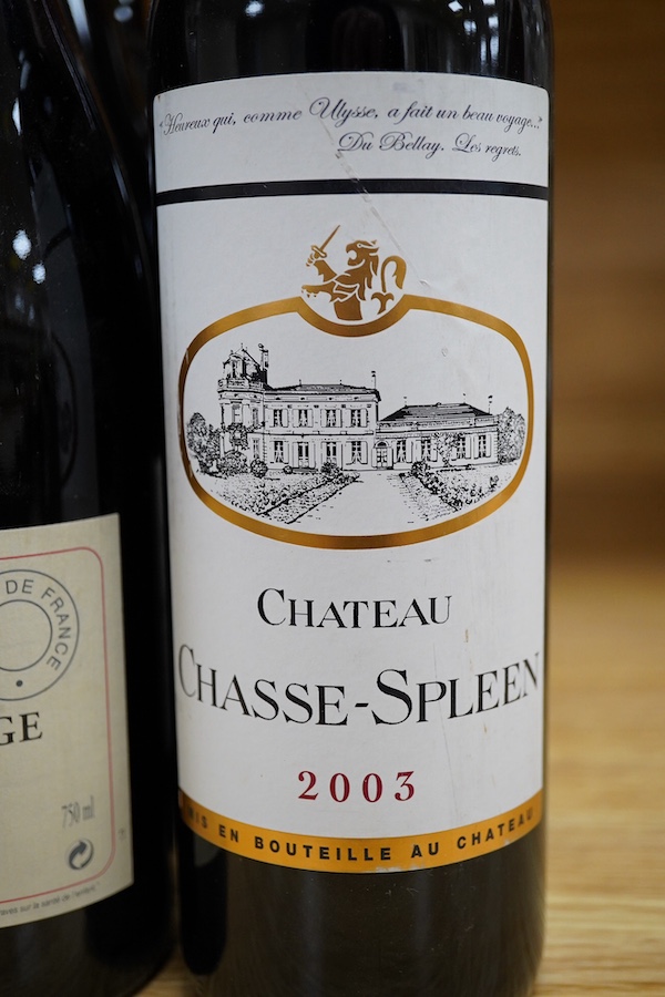 Three bottles of Crozes-Hermitage 2013 and three bottles of Chateau Chase-Spleen 2003. Condition - good, storage history unknown